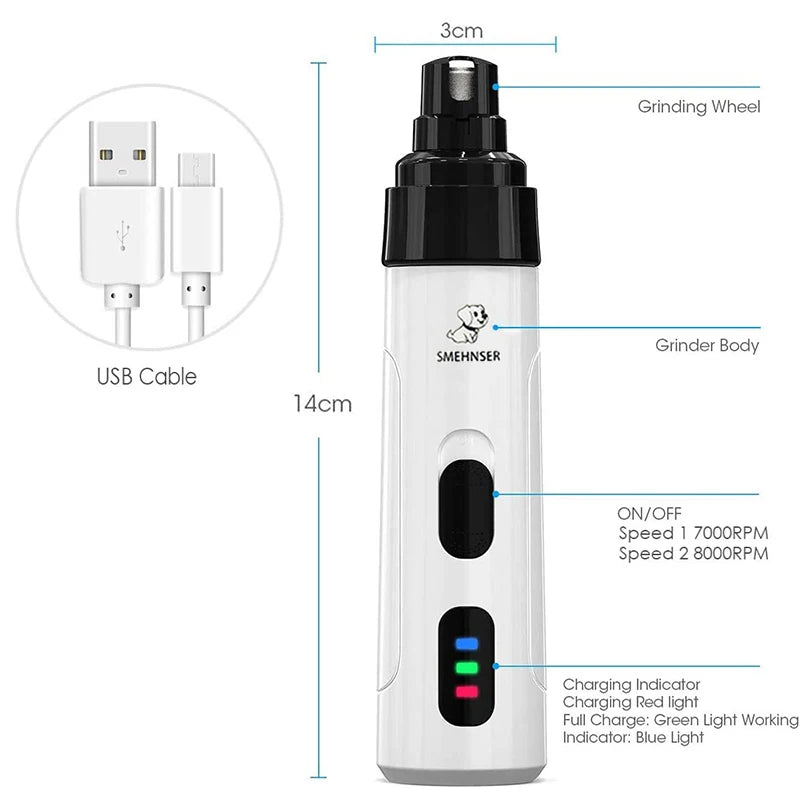 Cortaúñas eléctrico silencioso, herramientas de aseo para mascotas, carga USB indolora