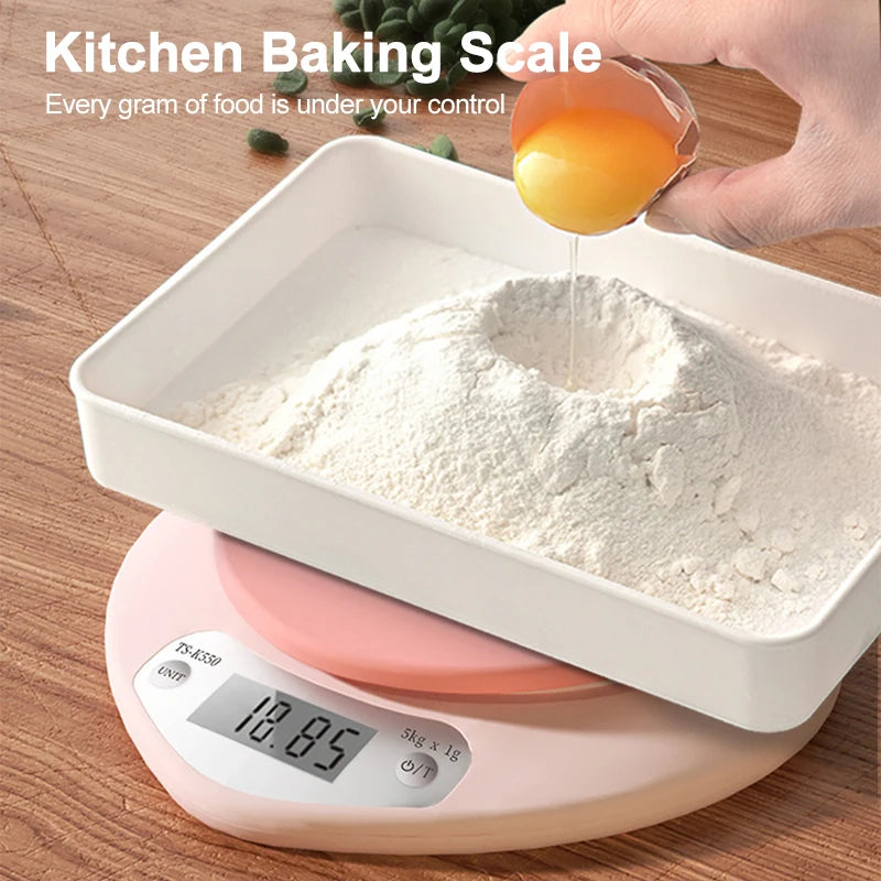 Báscula Digital multifunción de alta precisión, balanza electrónica LCD, portátil, en forma de corazón, rosa, 5kg/1g, 2kg/0,1g