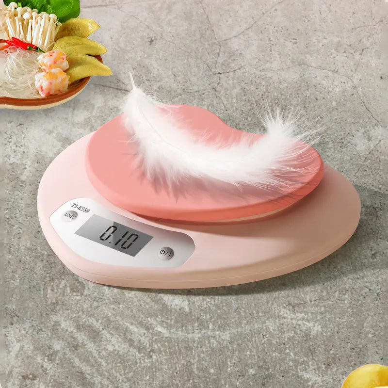 Báscula Digital multifunción de alta precisión, balanza electrónica LCD, portátil, en forma de corazón, rosa, 5kg/1g, 2kg/0,1g