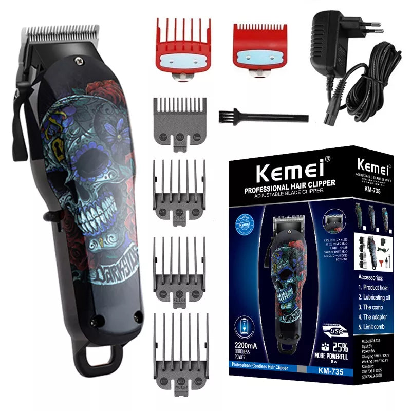 Kemei-cortadora de pelo profesional inalámbrica para hombre, máquina eléctrica potente para cortar el pelo y la barba, con batería de litio de 100v-240v