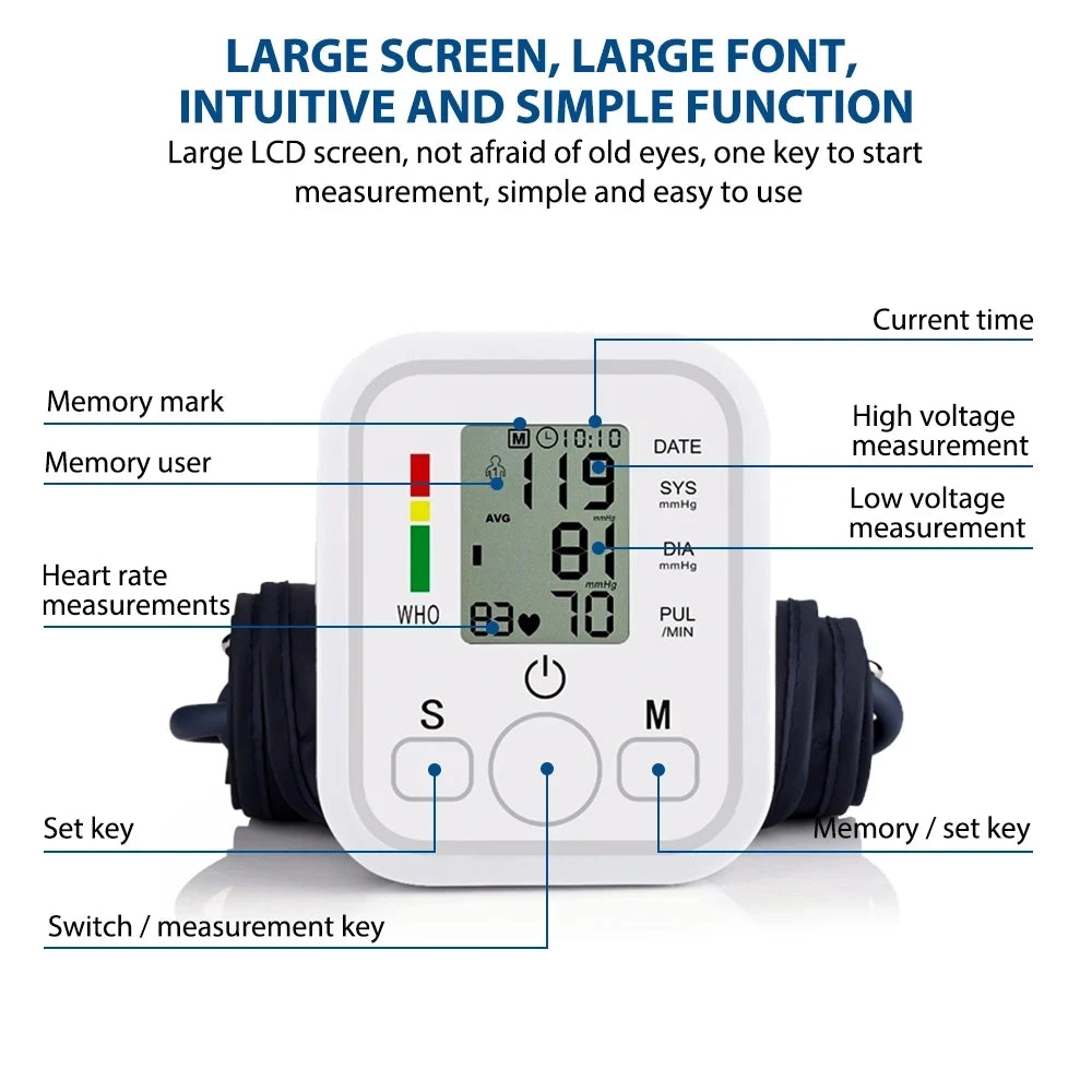 Medidor Digital de presión arterial para brazo, tonómetro médico automático, tensiómetro, 2 usuarios, 32cm