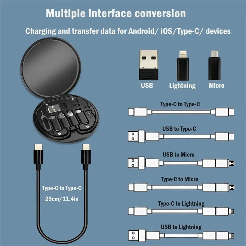 Kit de adaptador de carga rápida de iluminación, convertidor OTG, caja de almacenamiento múltiple, 60W, tipo C a USB C a Micro USB para IPhone 14, 13, 12 Pro